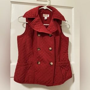 Talbots Petites Quilted Vest Womens Size Small Red Double Breasted Pockets